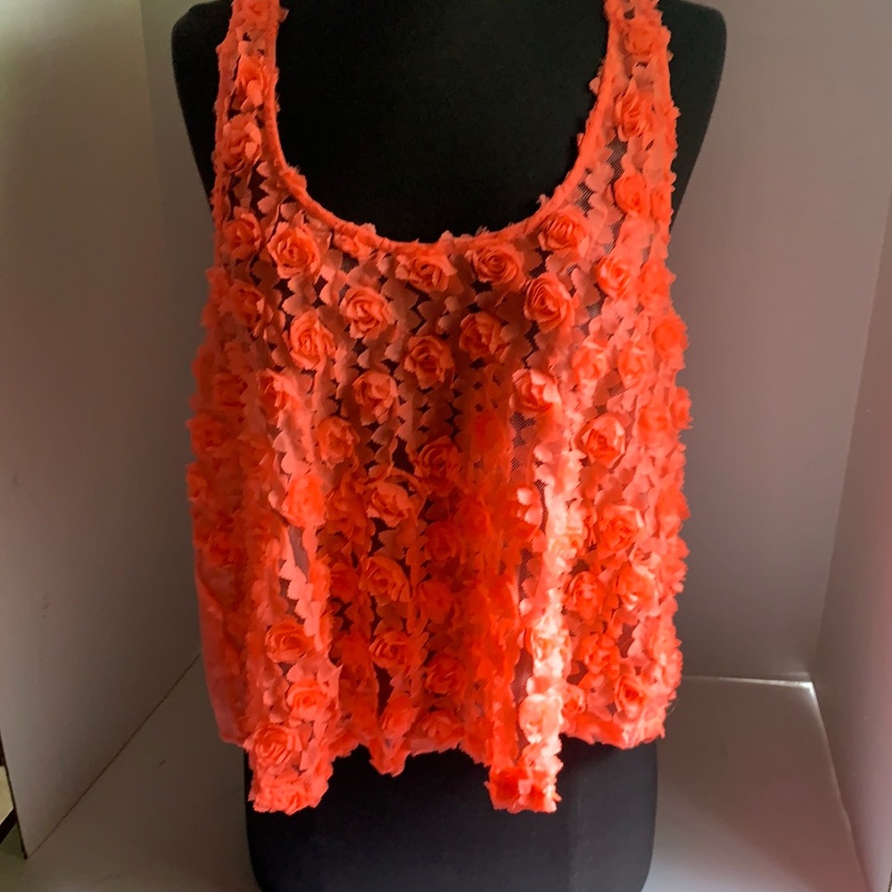 Forever 21, Sheer (silk-like) Tee Coral/Neon Orange family-no lining underneath